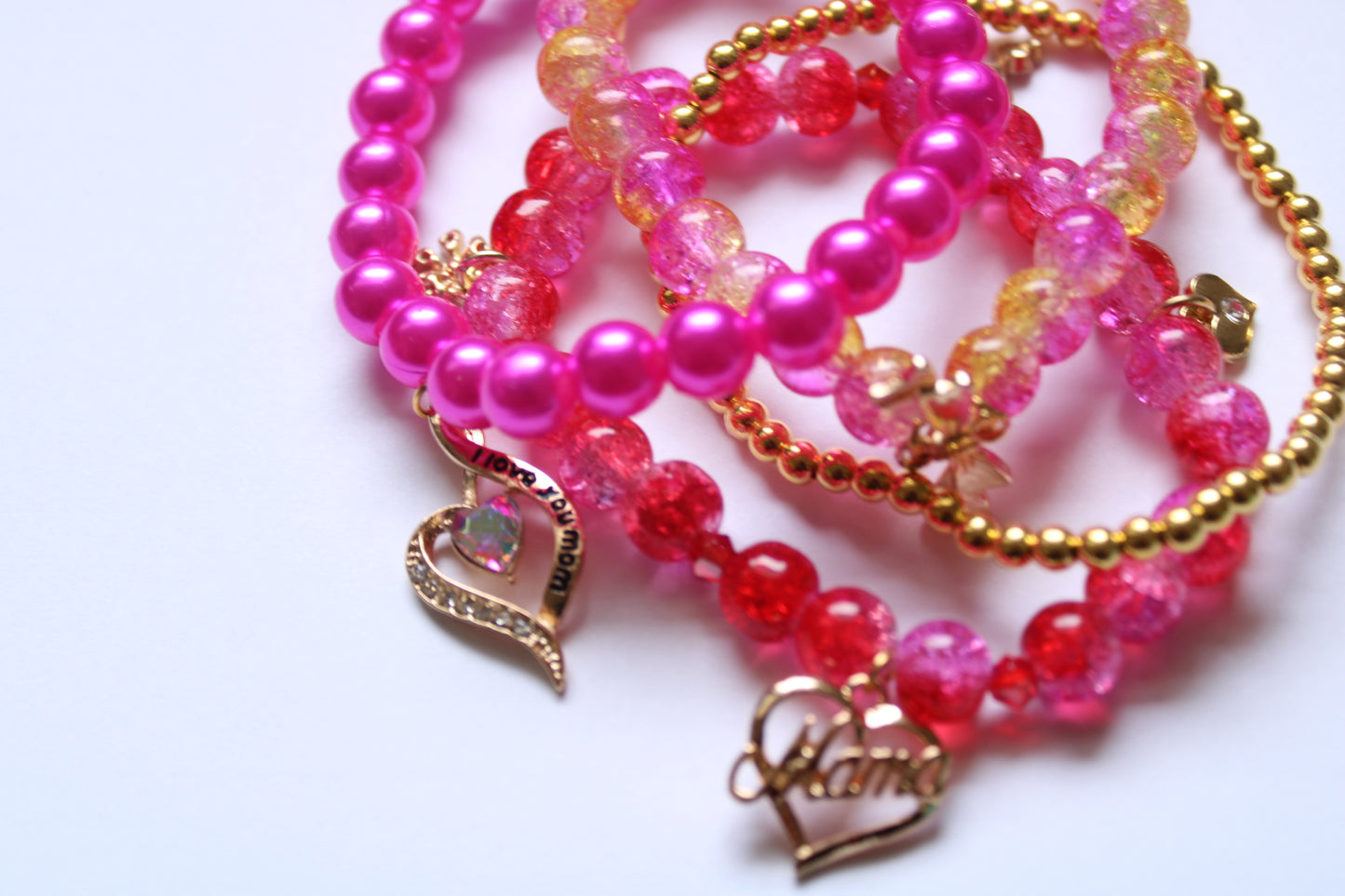 Pretty In Pink I Love You Mom Bracelet Set