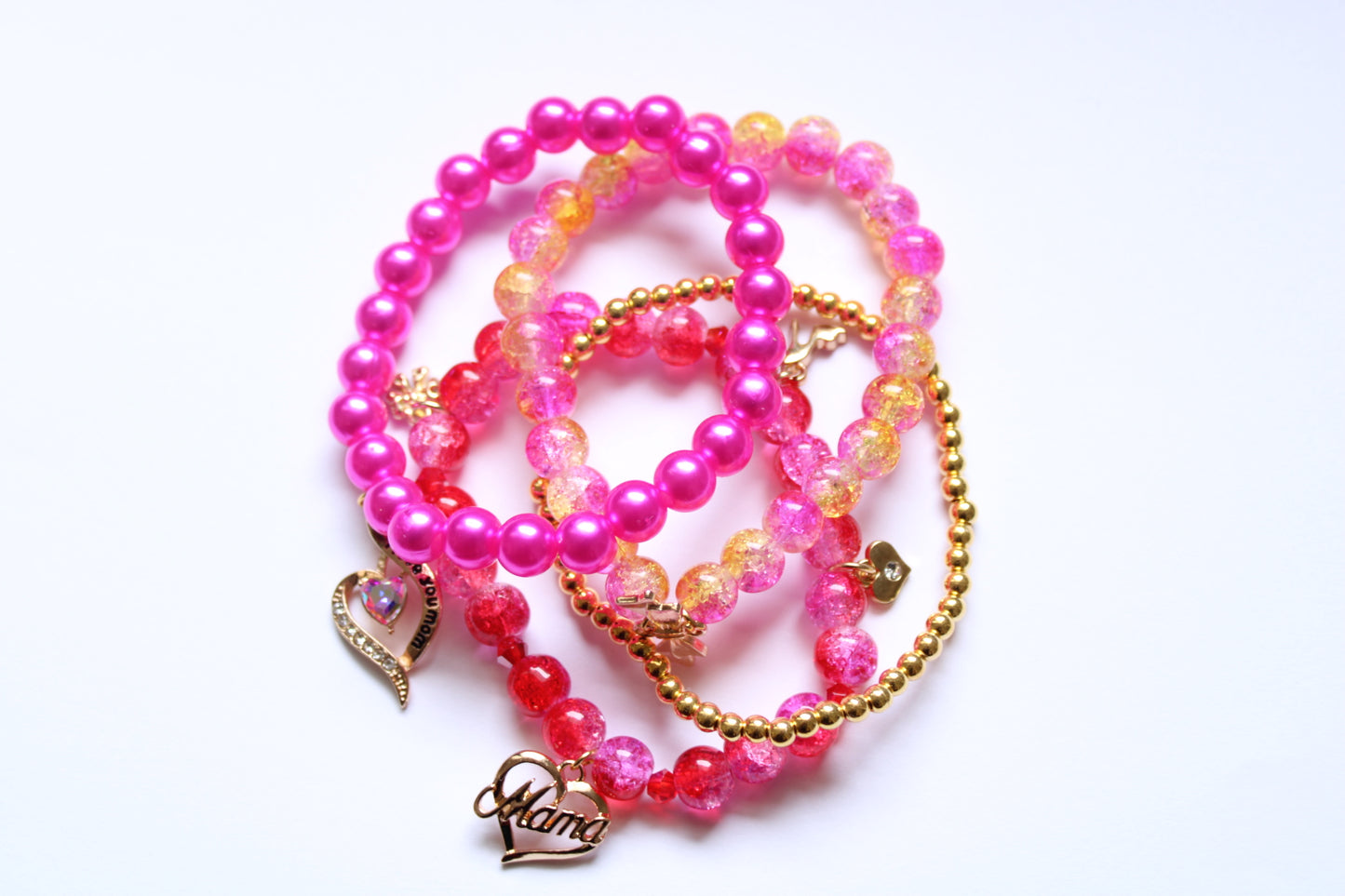 Pretty In Pink I Love You Mom Bracelet Set