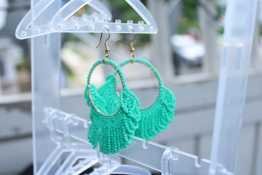 Teal Beaded Fringe Earrings